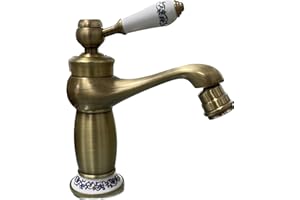 BAGNOCLIC - Miscelatore Bidet Vintage Ottone | Design Retro con Dettagli Simil-Ceramica | Snodo Orientabile | Finitura Bronzata Antica, Marrone, Ottone