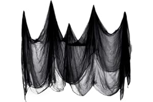 HONGCI Halloween Creepy Cloth Black Scary Gauze Fabric Cloth Halloween Decoration Outdoor Indoor,215x500cm Halloween Table Cloth Cover Tapestry Cheesecloth Black Muslin Fabric for Home Haunted House Decor