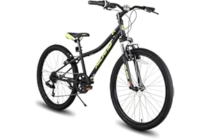 HH HILAND HILAND Mountain Bike 24 Inch, 7 Speed Boys Girls Mountain Bicycle with Suspension Fork V-brakes, 24 Inch MTB for Kids Youth, Black/Blue/Mint Green/Pink