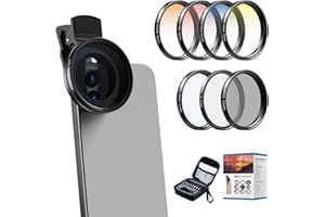 APEXEL Filtre d'objectif d'appareil Photo de téléphone à Clipser 52 mm 7 en 1, 7 filtres adaptés à iPhone 15 14 13 12 11, Samsung Blu, Motorola, Xiaomi et Autres Smartphones