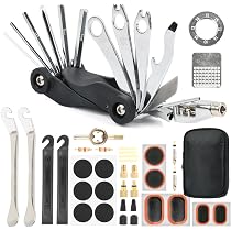 Kit Réparation Vélo 56 Pièces – 32 Rustines 3 Tailles, 2 Démonte-pneus, Outils Inclus – Pour VTT, Route, BMX, Moto