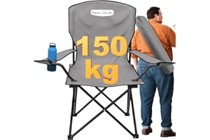 BEAU JARDIN Folding Camping Chairs for Adults 150 KG Beach Foldable Chair Holder Carry Bag Light Weight Lawn Folding Chairs for Hiking Picnics Fishing Spectator Outdoor Chair Grey