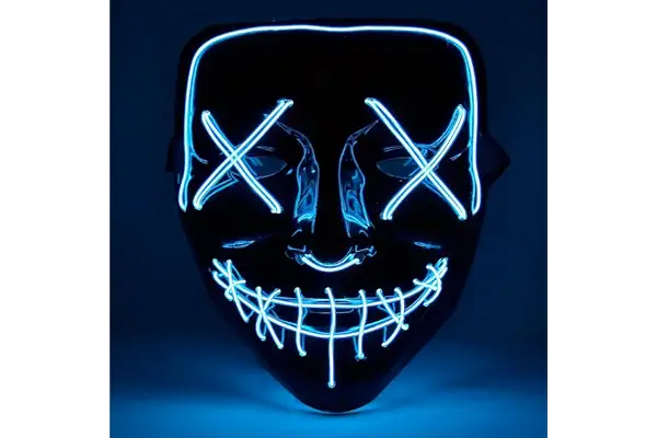 TK Gruppe Timo Klingler Máscara LED de Halloween estilo Purge, iluminación regulable y rostro luminoso – Disfraz para hombres y mujeres para Halloween y carnaval (selección de colores)