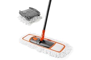 CLEANHOME Bodenwischer Set mit 2 Waschbare Fasermopp-Pads und Ausziehbaren Langen Stiel（113-141CM）, Wischmopp for Hardwood,Marble,Tile Floor Mopping