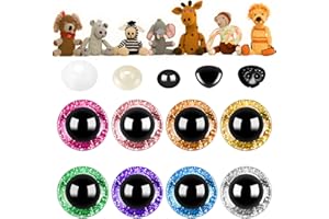 REJOECE 72 Stück 14mm Sicherheitsaugen für Häkeltiere 8 Farben Sicherheitsaugen für Amigurumi Augen Glitzernde Kunststoff-Sicherheitsaugen zum Häkeln für Puppe,Plüschtier,Teddyaugen