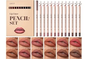 DENESTUP Set di 12 matite per contorno labbra in velluto opaco, per rossetto, colore morbido, cremoso, durevole, altamente pigmentato, naturale