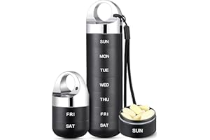 Zannaki Metalowy organizer na pigułki, przenośny, wodoodporny, tygodniowy pojemnik na tabletki, duży pojemnik na tabletki ze stopu aluminium, bez BPA, 7-dniowy organizer na leki na witaminę, olej