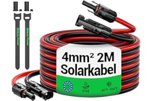 BATERIA POWER Solarkabel 4mm² 2M, Solarkabel Verlängerung, Solarkabel Verlängerungskabel(Rot/Schwarz) (4mm² 2M)