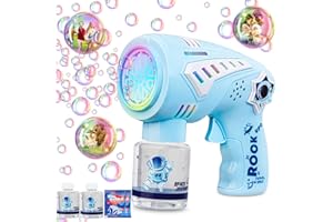 Tosekry Pistolet a Bulle avec Lumières LED et Musique Dynamique, 10 Trous Machine a Bulles pour Enfant avec 2 Bouteilles de Bulles de Savon Enfant, Jouets d'anniversaire pour Enfants (Bleu)
