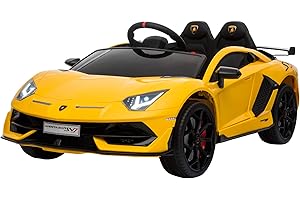 HOMCOM Elektroauto für Kinder 12V Lamborghini SVJ lizenziert Kinderfahrzeug Kinderauto für 3-8 Jahre mit Fernsteuerung 2 x 550 Motoren MP3/USB Licht Musik Metall Gelb 123 x 66,5 x 45,5 cm