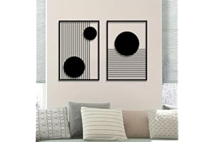 DUOOLN Large 2 Pcs Abstract Metal Wall Art,Black Modern Geometric Wall Decor Hanging,Minimalist Single Line Art Wall Décor Sculptures, Living Room Bedroom Bathroom Office Farmhouse Decoration