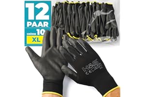 ISC Hygiene & Safety Arbeitshandschuhe Herren Gr 10 - Schutz Handschuhe für Arbeit Werkstatt Mechaniker Montage Gartenhandschuhe - 12 Paar Größe XL X-Large - Nylon PU-beschichtet mit Grip Tastgefühl