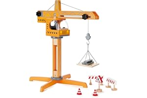 Hape E3011 Wooden Crane Lift, Award Winning Playscapes Crane Lift Playset Yellow, L: 17.8, W: 16.5, H: 21.2 inch,unisex-children