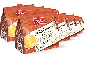 ‎MELITTA Melitta BellaCrema La Crema gemahlener Röstkaffee in Kaffee-Pads 10 x 16 Pads, Kaffeepads für Pad-Maschine, mittlere Röstung, geröstet in Deutschland, Stärke 3, im Tray