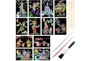ARTSPER Magic Scratch Art Paper(7.9"x5.5") Rainbow Landscape Engraving Art Mini Scratchboard DIY Pads for Adults and Kids, Crafts Set: 12 Sheets Scratch Postcard Cards & Drawing Pens, Brush Tools(Dreamtopia)