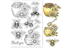 ‎GLOBLELAND GLOBLELAND Transparente Stempel „Bienen Und Honiggläser“ Für DIY Scrapbooking Gänseblümchen Blumen Klare Stamps Silikonstempel Für Karten Fotoalbum Tagebuch