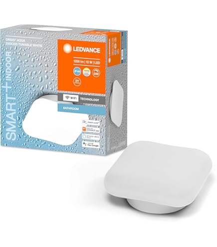 LEDVANCE Armatuur: voor plafond, BADKAMER DECORATIE-LICHT EN WAND MET WIFI-TECHNOLOGIE / 17 W, 220...240 V, stralingshoek: 110, Tunable White, 3000...6500 K, behuizing: staal, IP44, 1 Stuk