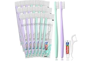 LOMGWUMY Set da viaggio usa e getta con spazzolino da denti e dentifricio, viene fornito con plettri per filo interdentale, confezionato singolarmente, 2 colori, adatto per hotel, casa, viaggi (PACK-30)