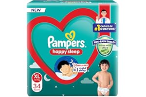Pampers Happy Sleep Pant Style Baby Diapers, X-Large (XL), 34 Count, 1 Pampers = 1 Night Sleep, with Anti Rash Shield, 12-17 Kg Diapers