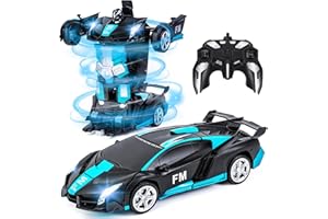 Eutionho 2.4G Remote Control Transforming Car, 2 in 1 Car Toys 360° Rotating RC Car Transforming Robot RC Racing Car Vehicle Toy with LED Light for Kids Birthday Children's Day（Blue）