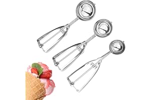 Jarcynious 3 Stück Eisportionierer Edelstahl, Eislöffel Portionierer, Durchmesser 4,1 cm, 5,1 cm, 6,1 cm, Ice Cream Scoop, Komfortablem Griff, für Eiskugeln, Melone, Obst, Keksteig, Fleischbällchen