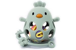 MÜVI - Mordedor bebé sensorial con sonajero y cadena, Mordedor de dentición +3 meses, Silicona alimentaria, suave y sin BPA, Fácil de agarrar y morder, Alivio para encías - Teether (Salvia)