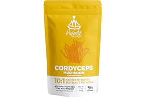 HYBRID HERBS – CORDYCEPS Mushroom Powder 10X Strength - Supplement for Muscle, Energy, Gym Workout, Immunity Support with Beta Glucans & Adenosine - HIGH Potency 10:1 Extract - 56 Serving (56g)