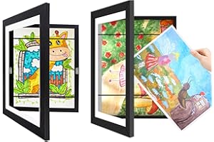 POSIONKS Poisonks Marco para Dibujos de Arte Infantil en Madera Negra A4 con Apertura Frontal para Pinturas y Colecciones 33 x 24,5 cm