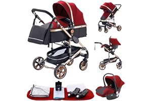 GLOKID Poussettes 3 en 1 Citadines Poussettes Combinées Poussette Tricycle Baby Walker Poussette Haute Paysage Poussettes Pliantes Trolley Bébé Landau pour Accessoires pour sièges (739 Rouge)