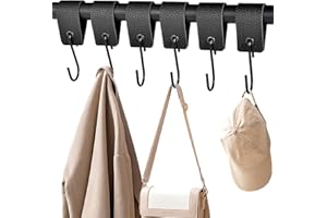 XHTXHT 6 Stück S Haken mit Lederschlaufe Schwarz, Braun Haken für Kleiderstange Haken Garderobe Kleiderhaken Metallhaken für Garderobe Küche Badezimmer Camping (Schwarz)