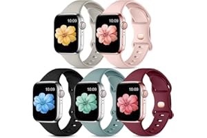 CeMiKa 5pack Bracelets Compatible avec Apple Watch Bracelet 41mm 38mm 40mm, Sangles Sport Silicone Souple pour iWatch Series 9 8 7 6 5 4 3 2 1 SE, Hommes Femmes, Noir/Gris/Rose/Rouge/Pin (S/M)