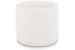 Deshome - Pouf poggiapiedi tondo Ø 60 cm imbottitura sfoderabile per interno e esterno: Puff design per divano soggiorno camera da letto, Puff poggiapiedi, Pouffe salotto Light Pouf (Bianco crema)