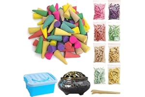 DUOHEMENG Räucherkegel, 8 Gemischte Duftkegel Räucher (insgesamt 320) und Keramik-Räuchergefäß. Natürliche Duft Kegel für Meditation, Yoga, Aromatherapie, etc.