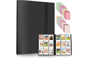 AMIMY 432 kieszenie Mini Album fotograficzny dla Fujifilm Instax Mini 7s 7+ 8 8+ 9 11 12 25 26 50s 70 90 Film Aparat natychmiastowy i karta z nazwiskiem (Czarny)