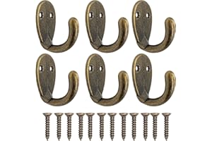 Duronge 6pcs Antique Hook, Coat Hook, Towel Hooks, Clothes Hooks, Iron Hooks, Cast Iron Brass Bronze Design, Vintage Style, Suitable for Hanging Coats, Scarves, Towels, Keys, Hats