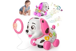 BQU 3-in-1 Musical Puppy Toys for 1 Year Old Girl Gift, Educational Baby Toy 6-12-18 Month, 1st Birthday Gift for 1 Year Old Girl Boy, First Bilingual Present for 7 8 9 10 Month Infant (Pink)
