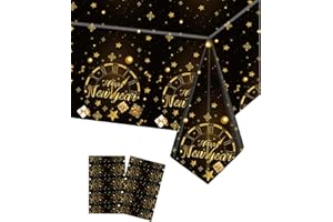 Horuili® Tovaglia di Capodanno 2 pezzi, tovaglie di plastica usa e getta, tovaglia decorazione Capodanno 2025, tovaglia usa e getta nera e oro, decorazioni da tavola 2025 per la festa di Capodanno
