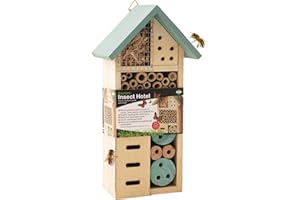 ADEPTNA Hôtel de jardin en bois pour toutes les créatures Grande et Petites - Nid pour abeilles, coléoptères, fourmis, coccinelles et toutes sortes d'insectes (petit hôtel)