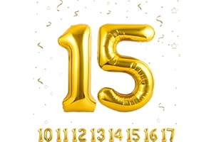 MACLUNAR Ballons Anniversaire 15 Or - 100cm - Ballon Chiffre 15 Numéro 15 - Happy Birthday Decoration Ballons Fête d'anniversaire Ans Vole Grâce à l'Hèlium 15
