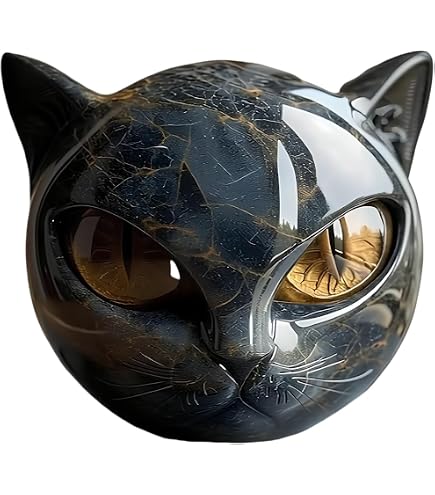 Sculpture De Chat Noir En Résine - Statue Décorative Avec Yeux Brillants, 8 Cm - Idéal Pour Bureau, Étagère Ou Décoration D'Halloween