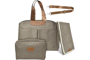 HEKOBAG Wickeltasche Große Babytaschen für Mama und Papa Wickeltasche mit Schnullertasche und Wickelunterlage Babytasche Reisewindeltasche Shopper Tasche Tote Bag für alle Babyzubehörteile (Braun)