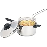 KitchenCraft KCCHIPLRG Large Chip Pan with Basket and Lid, Induction Safe, Stainless Steel, 20 cm, Silver