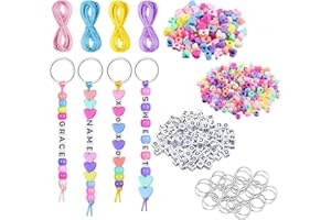 EARTHEL Eerthel 566 Pcs Keyring Making Kit, DIY Keychain Making Kit for Kids Includes Letter Beads, Open Rings, Color Rope, Circle for Handcrafting Keyrings, Backpack Charms, Party Favors