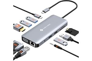 Docking Station USB C, NOVOO 11 in 1 Hub USB C, Adattatore multiporta USB C Hub con 4K@60Hz HDMI, 4 porte dati USB-A, SD/TF, Ethernet 1 Gbps, VGA, 3,5 mm per MacBook, Dell, HP, Lenovo ThinkPad