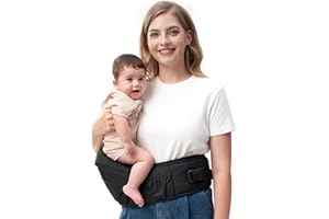 Momcozy CPC-Certified Baby Hip Carrier - Adjustable Waistband with Original 3D Belly Protector, Ergonomic Carrier with Various Pockets for Newborns & Toddlers up to 45lbs (Black, Medium)
