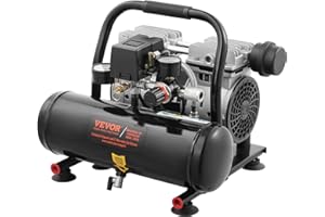 VEVOR Compresor de Aire Portátil Ultrasilencioso de 68 dB, Tanque de Acero de 4 L, sin Aceite, 1 HP, 1,5 CFM, 7 Bar y Presión Máxima de 120 PSI, para Reparación de Automóviles, 375 x 345 x 330 mm