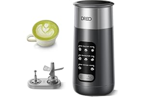 DREO Electric Milk Frother, 8-in-1 Silent Milk Steamer & Hot Chocolate Maker, 270ml Stainless Steel Automatic Foam Frother for Latte Art-Level Microfoam, Coffee, Easy to Clean, LED