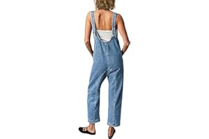 FZKun Peto Vaquero Para Mujer - Informal Escote En V Corte Holgado Tirantes Ajustables Pantalones Vaqueros Con Bolsillos Mono Cargo Con Piernas Rectas Tirantes Rompers
