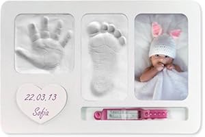 iPiccoli. Cornice Impronte Neonato. Regalo Nascita e Battesimo per Genitori, Nonni e Zii. Completo con Argilla e Porta Braccialetto. 30x20cm (Heart)