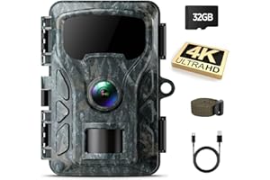 VOOPEAK Cámara de caza 4K UHD 48MP, cámara de caza visión nocturna con tarjeta SD 32GB, cámara de caza infrarroja vigilancia exterior activada por movimiento gran angular 120° IP66 impermeable